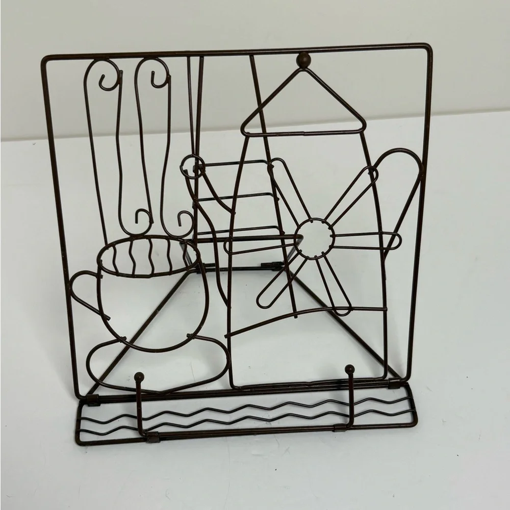 Adorable Tea Motif Brown Metal Cookboook Stand